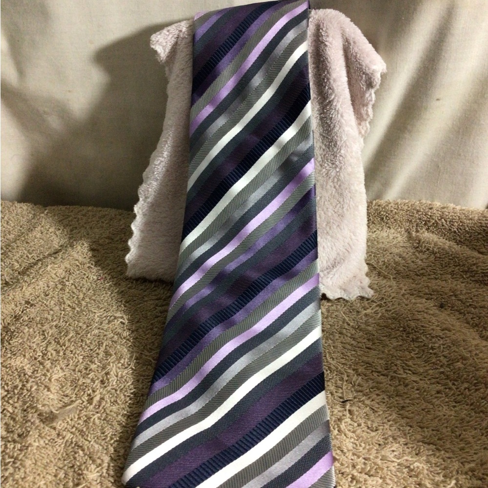 Men's Striped Tie in Purple, Gray & Navy